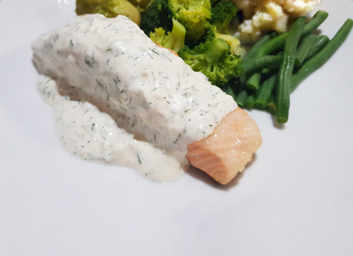 Poached Salmon with Creamy Dill Sauce - No Cook Sauce - Mummy is Cooking
